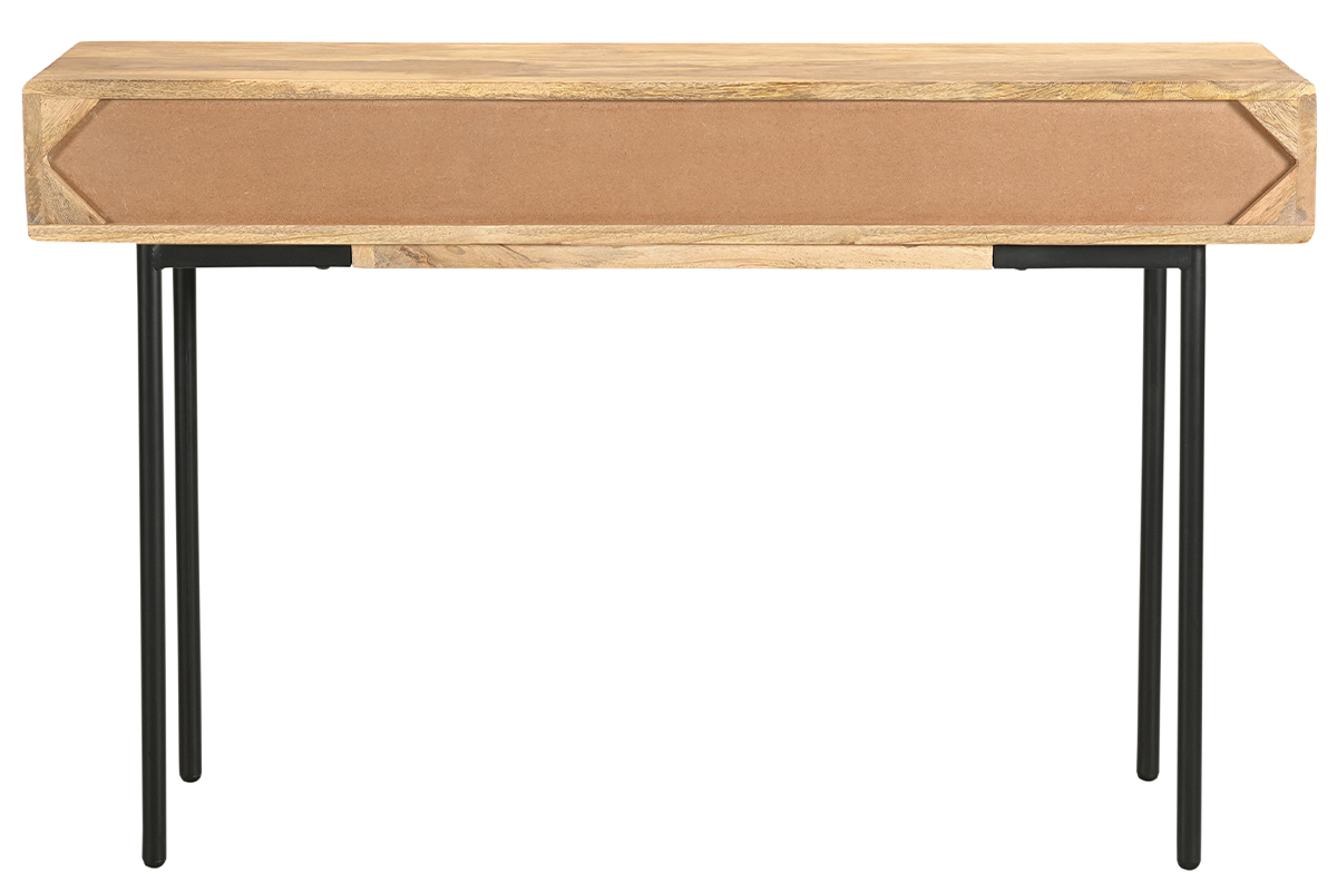 Console avec rangements 3 tiroirs en bois manguier massif et m�tal noir L120 cm JUDE