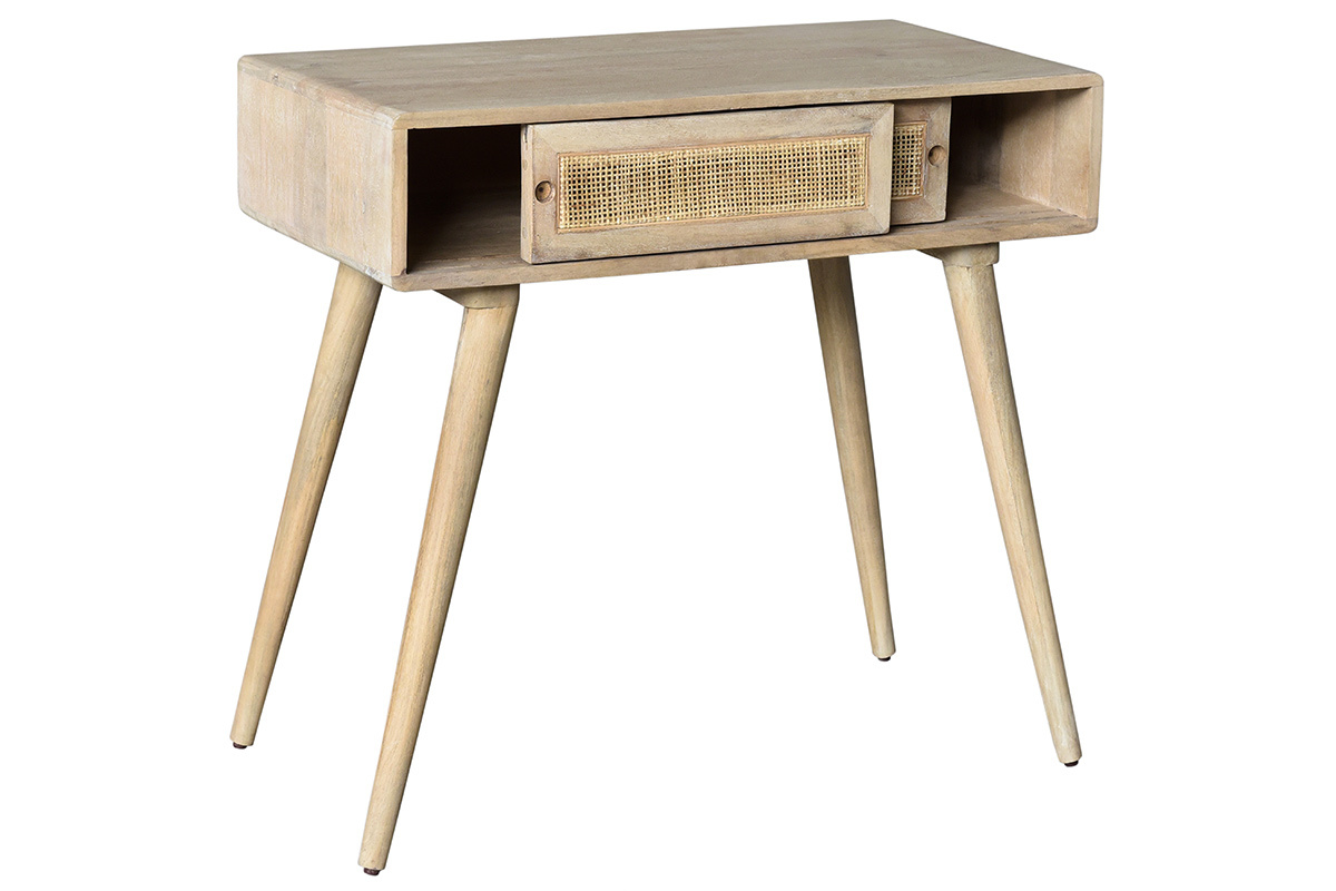 Console bois manguier massif et cannage de rotin L80 cm ACANGE