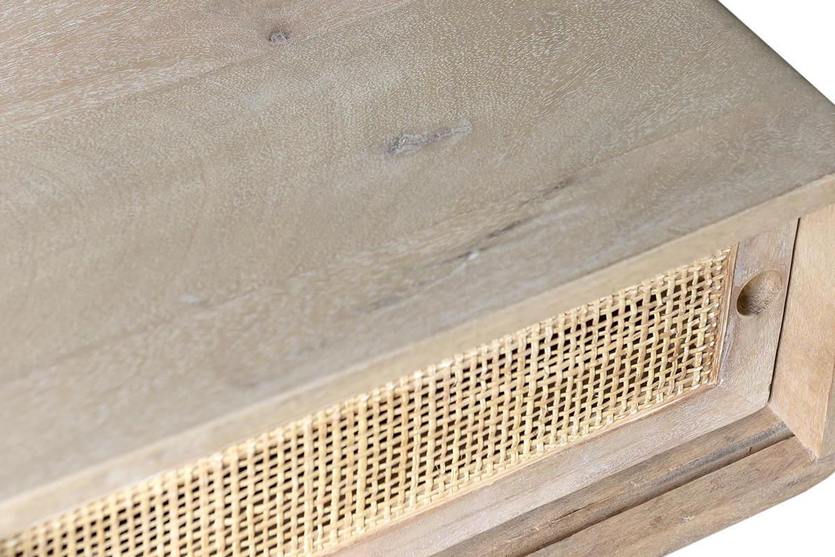 Console bois manguier massif et cannage de rotin L80 cm ACANGE