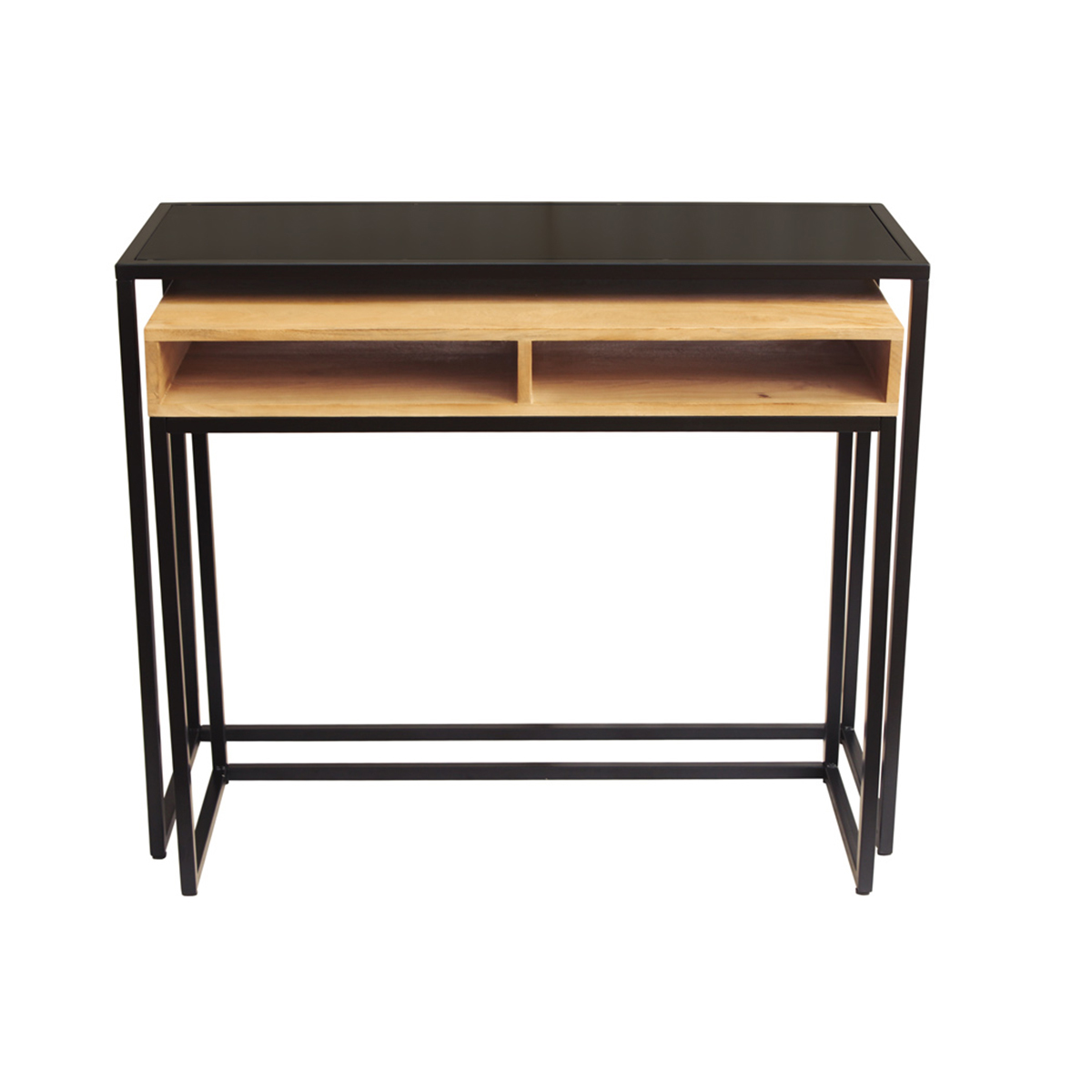 Console bureau d'appoint avec rangements casiers en bois manguier massif et métal noir L100 cm YPKA Console bureau d'appoint avec rangements casiers en bois manguier massif et métal noir L100 cm YPKA