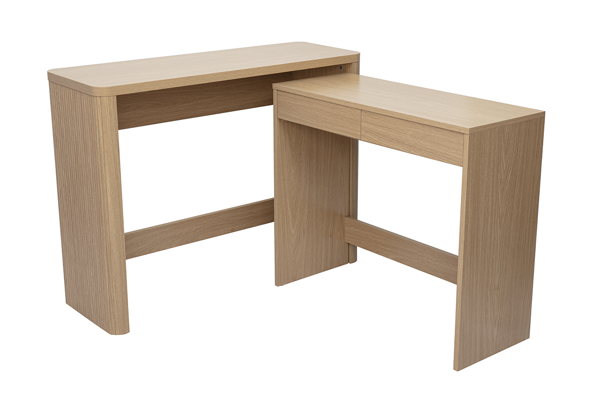 Console bureau ENOLA avec tiroirs bois ch�ne clair, vue 3/4.