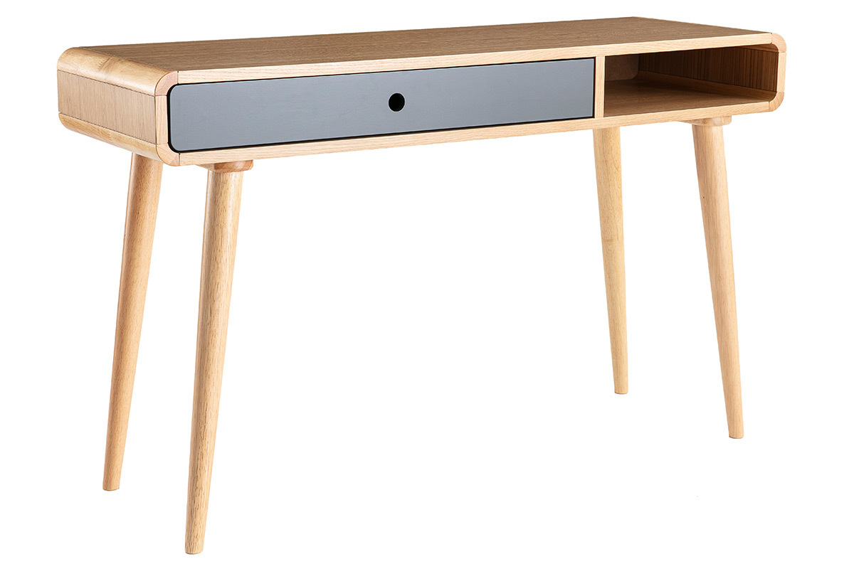 Console-bureau scandinave gris et bois ch�ne 1 tiroir L120 cm COPENHAGUE