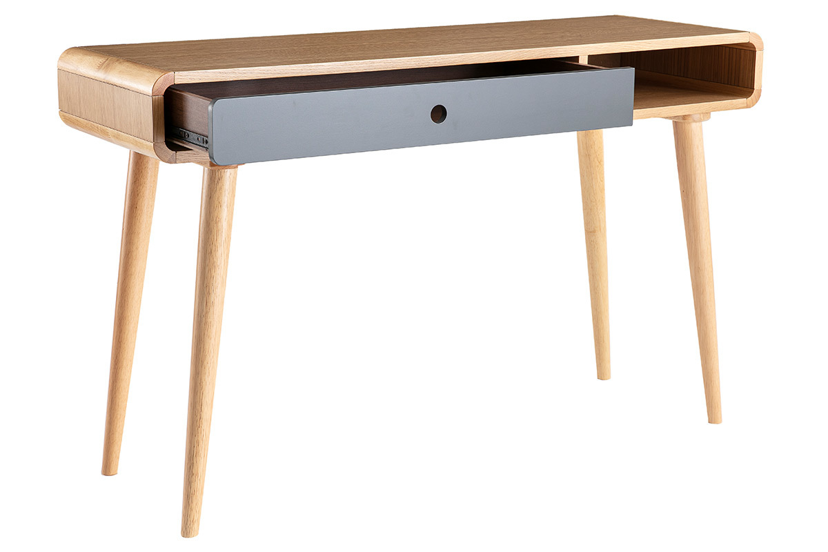 Console-bureau scandinave gris et bois ch�ne 1 tiroir L120 cm COPENHAGUE