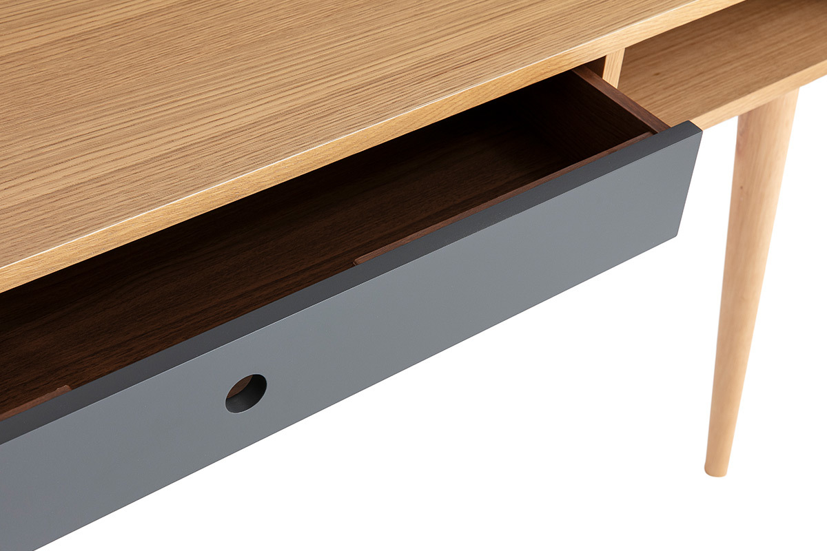 Console-bureau scandinave gris et bois ch�ne 1 tiroir L120 cm COPENHAGUE