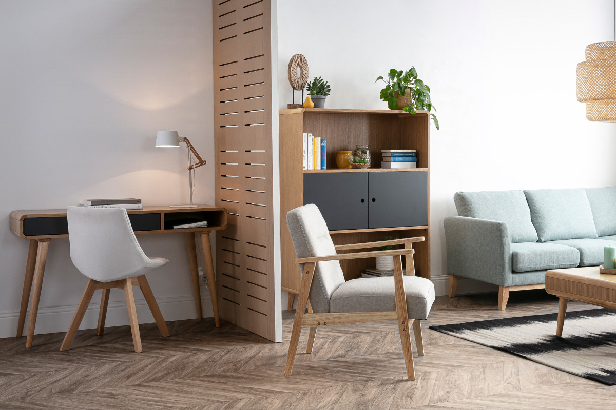 Console-bureau scandinave gris et bois ch�ne 1 tiroir L120 cm COPENHAGUE