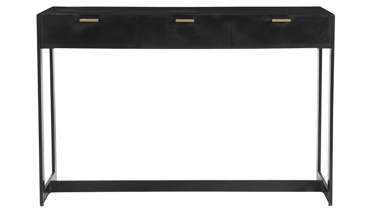 Console design avec 3 tiroirs noir et doré L115 cm AVIDAN