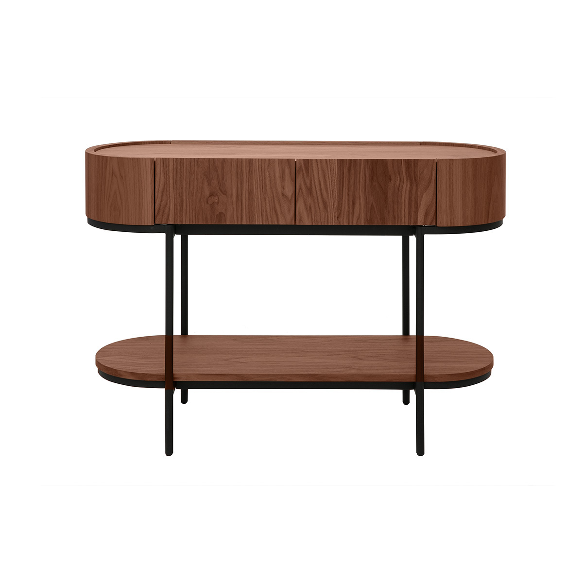 Console design avec tiroirs en bois foncé noyer et métal noir L110 cm SKYE Console design avec tiroirs en bois foncé noyer et métal noir L110 cm SKYE