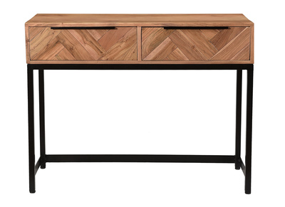 Console en acacia massif et m&eacute;tal noir 2 tiroirs L100 cm STICK