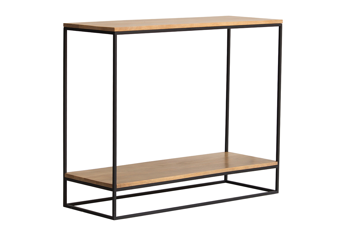 Console en bois clair manguier massif et mtal noir L90 cm IGGY