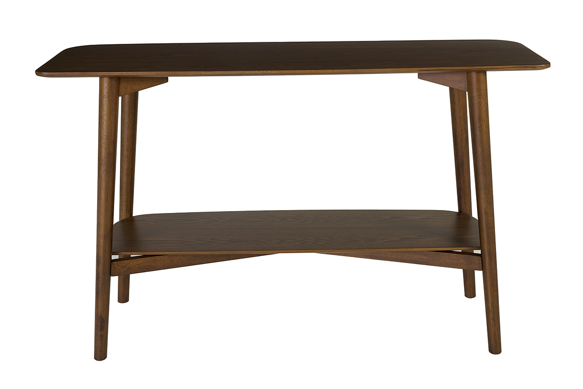 Console en bois fonc� CENDY � double plateaux vue de dos.