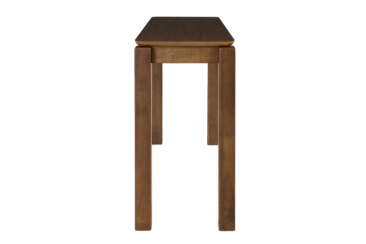 Console en bois fonc� noyer vue de profil, design �pur� et contemporain.