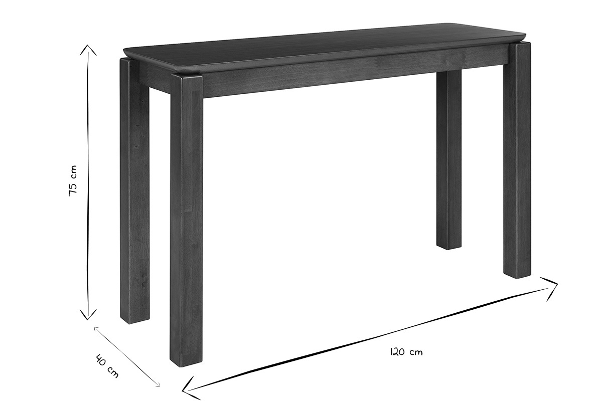 Dimensions de la console en bois fonc� noyer, 120 cm de large, 75 cm de haut, 40 cm de profondeur.
