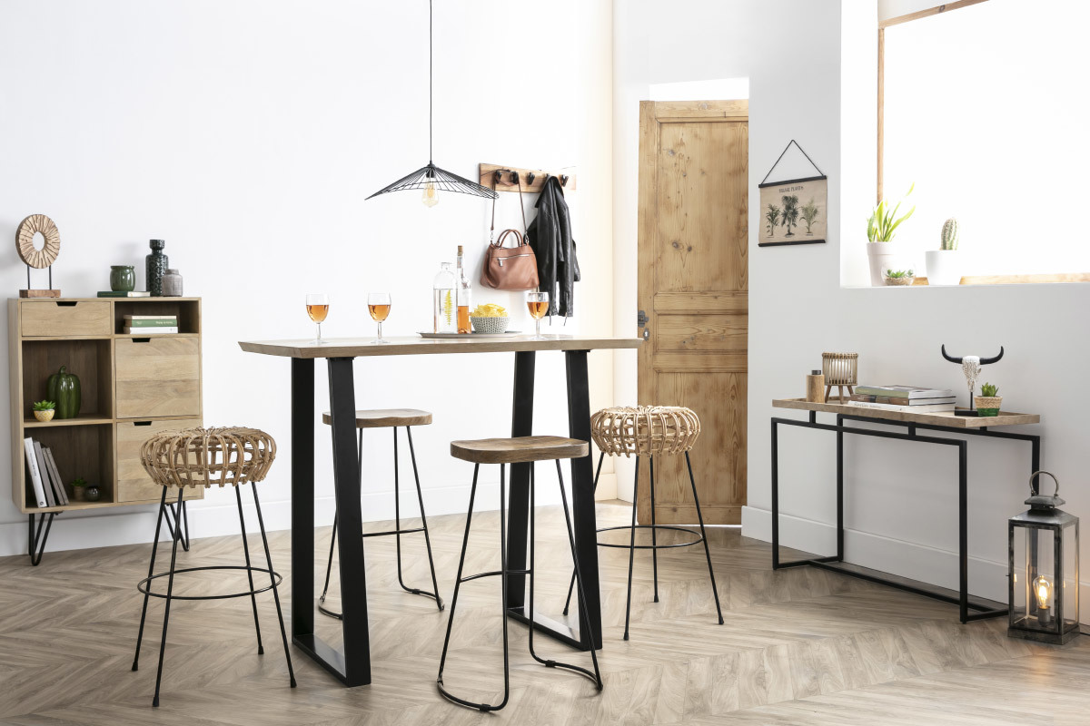 Console en bois manguier massif et m�tal noir L110 cm FRAME