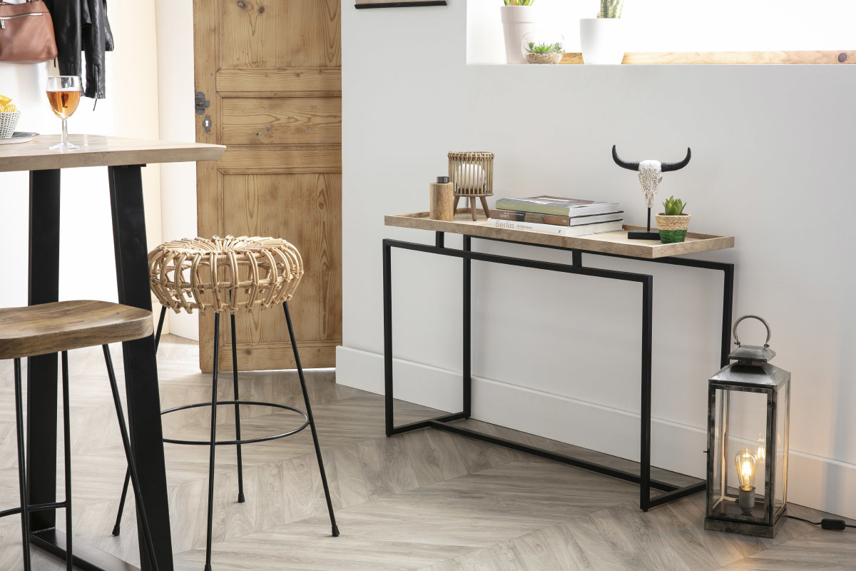 Console en bois manguier massif et m�tal noir L110 cm FRAME