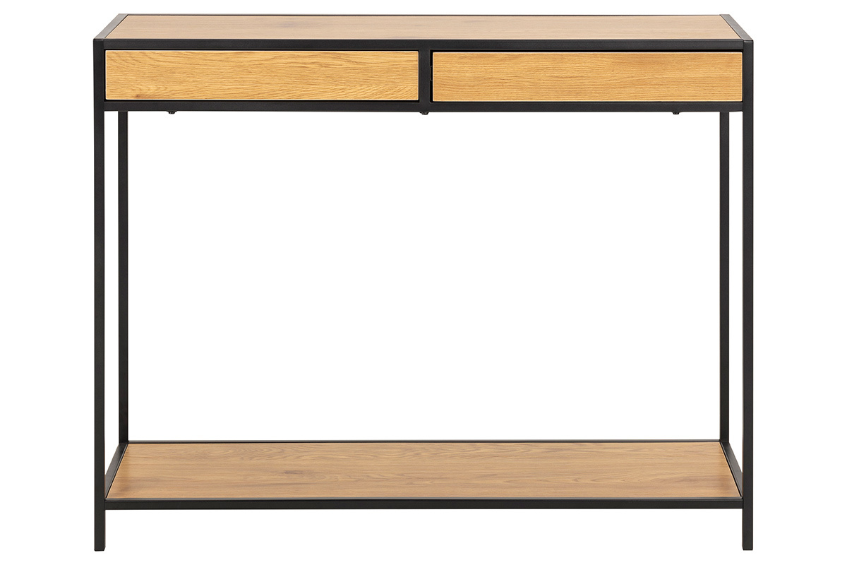 Console industrielle 2 tiroirs en m�tal et bois L100 cm TRESCA