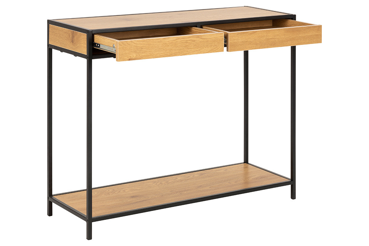 Console industrielle 2 tiroirs en m�tal et bois L100 cm TRESCA