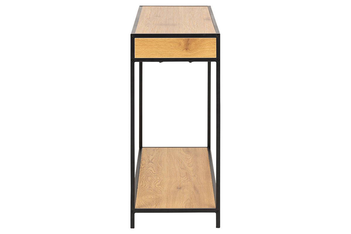 Console industrielle 2 tiroirs en m�tal et bois L100 cm TRESCA