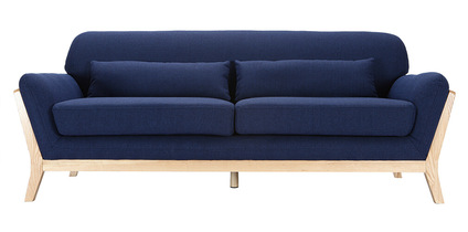 Canap� scandinave 3 places bleu fonc� et bois YOKO