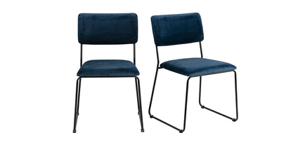 Chaises design en velours bleu nuit et m�tal (lot de 2) FLORE