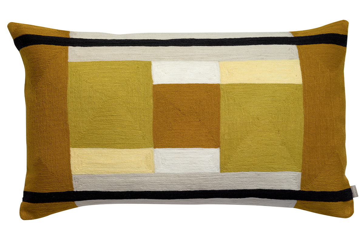 Coussin  motifs brod jaune 40 x 65 cm KUBY