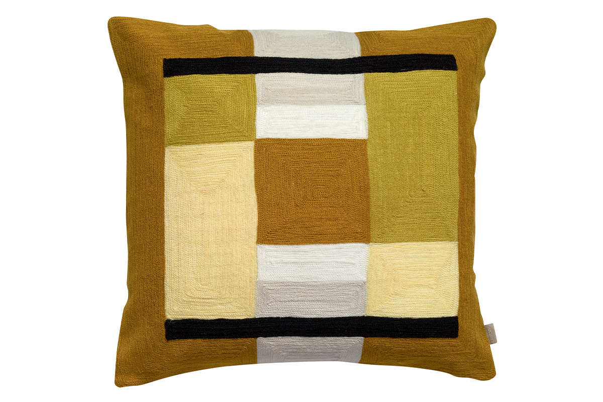 Coussin  motifs brod jaune 45 x 45 cm KUBY