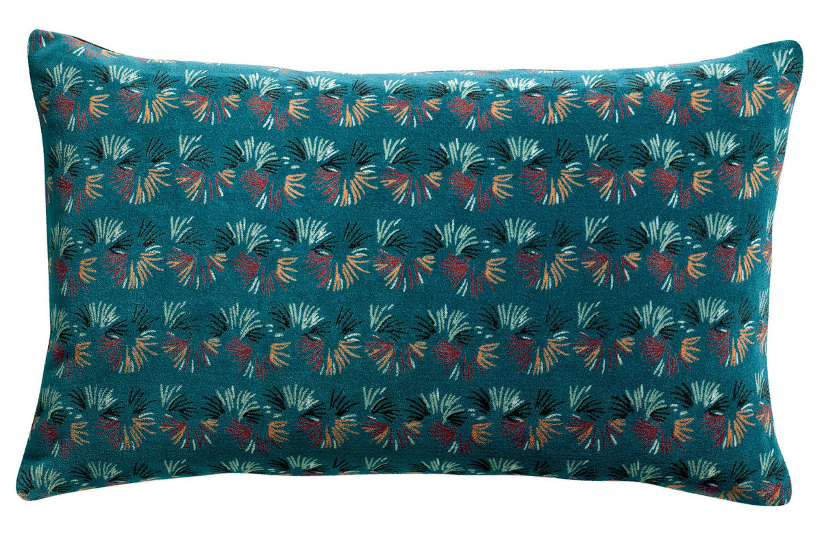 Coussin � motifs velours bleu 30 x 50 cm PAON