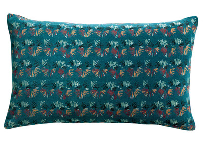 Coussin &agrave; motifs velours bleu 30 x 50 cm PAON