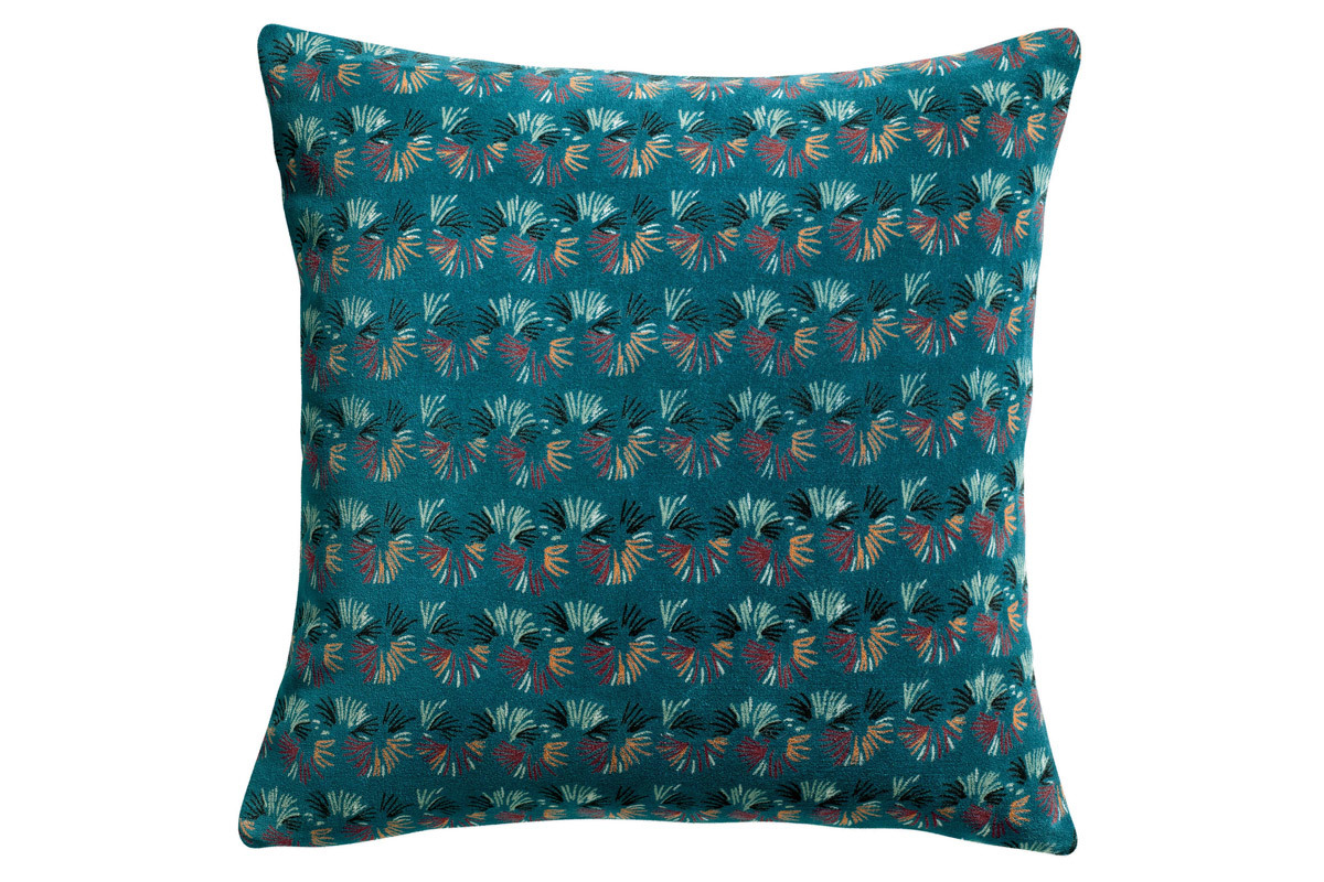 Coussin � motifs velours bleu 45 x 45 cm PAON