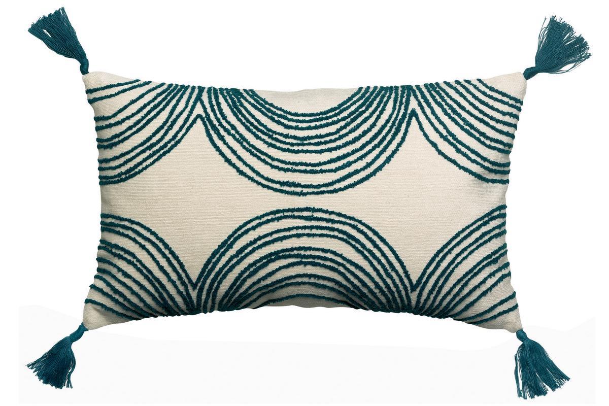 Coussin brod� avec pompons bleu 30 x 50 cm ONDE