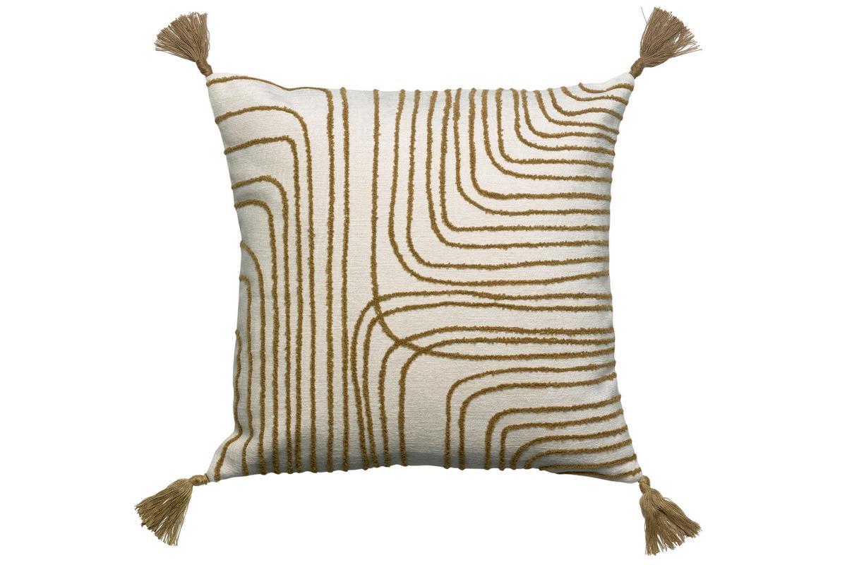 Coussin brod� avec pompons bronze 45 x 45 cm ONDE