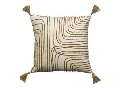Coussin brod&eacute; avec pompons bronze 45 x 45 cm ONDE