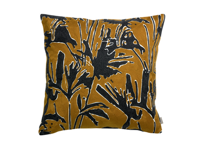 Coussin brod&eacute; bronze en coton motif v&eacute;g&eacute;tal (45 x 45 cm) NATURA