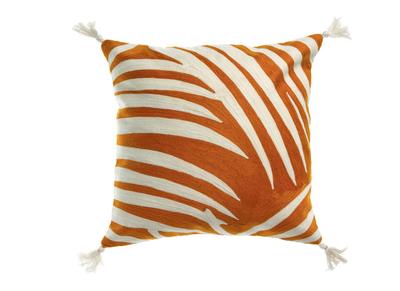 Coussin brod&eacute; en coton avec pompons orange 45 x 45 cm ZEBRA