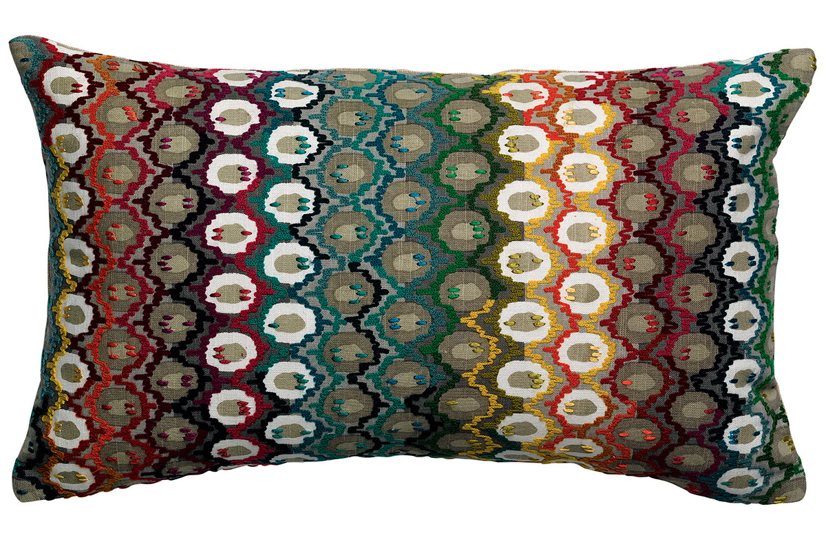 Coussin brod� en coton motif multicolore 30 x 50 cm CAPRI