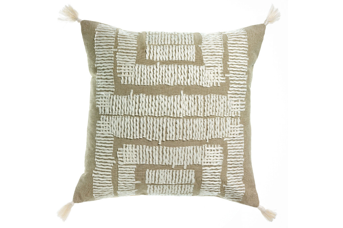 Coussin brod� en coton  naturel et blanc 45 x 45 cm COCO