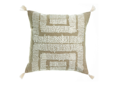 Coussin brod&eacute; en coton  naturel et blanc 45 x 45 cm COCO