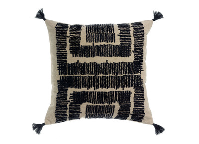 Coussin brod&eacute; en coton naturel et noir 45 x 45 cm COCO