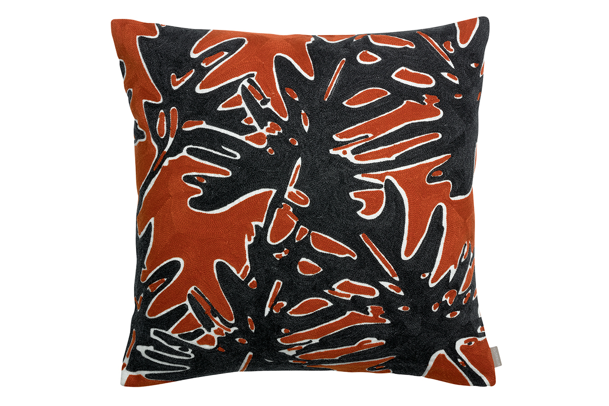Coussin brod� rouge en coton motif v�g�tal (45 x 45 cm) NATURA