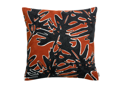 Coussin brod&eacute; rouge en coton motif v&eacute;g&eacute;tal (45 x 45 cm) NATURA