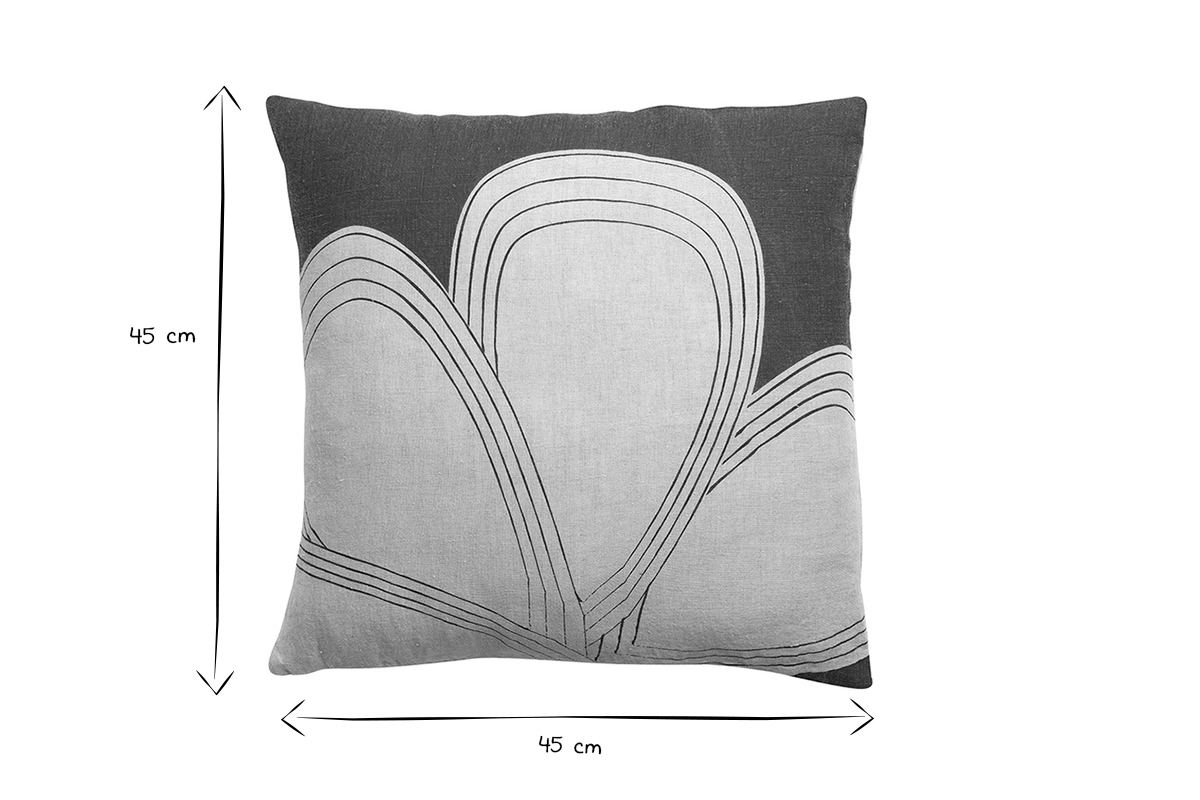 Coussin carr beige et bleu marine  motif fleur 45 x 45 cm BLEUET