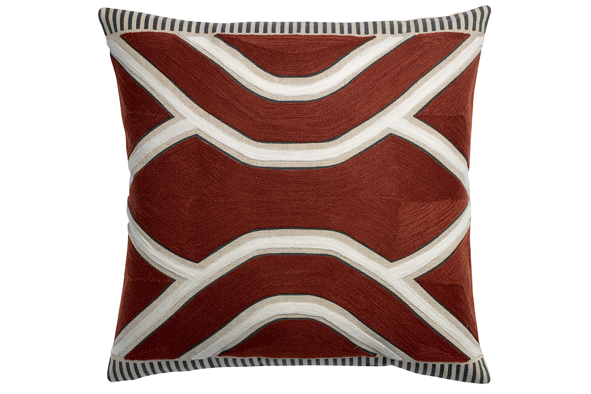 Coussin carr� d�co brod� ethnique terracotta 45 x 45 cm YELO