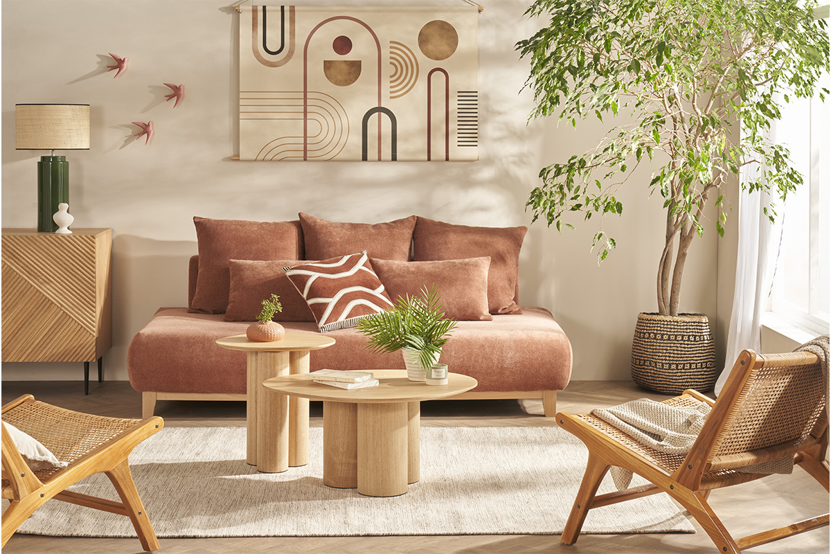 Coussin carr� d�co brod� ethnique terracotta 45 x 45 cm YELO