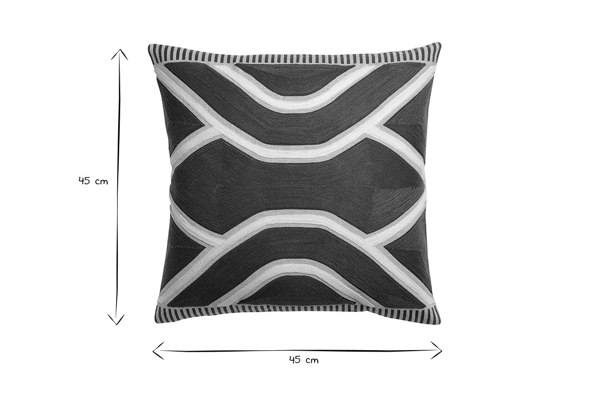 Coussin carr� d�co brod� ethnique violet aubergine 45 x 45 cm YELO