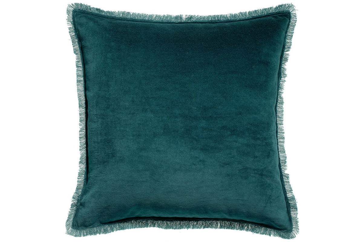 Coussin carr� en velours bleu paon 45 x 45 PESCA