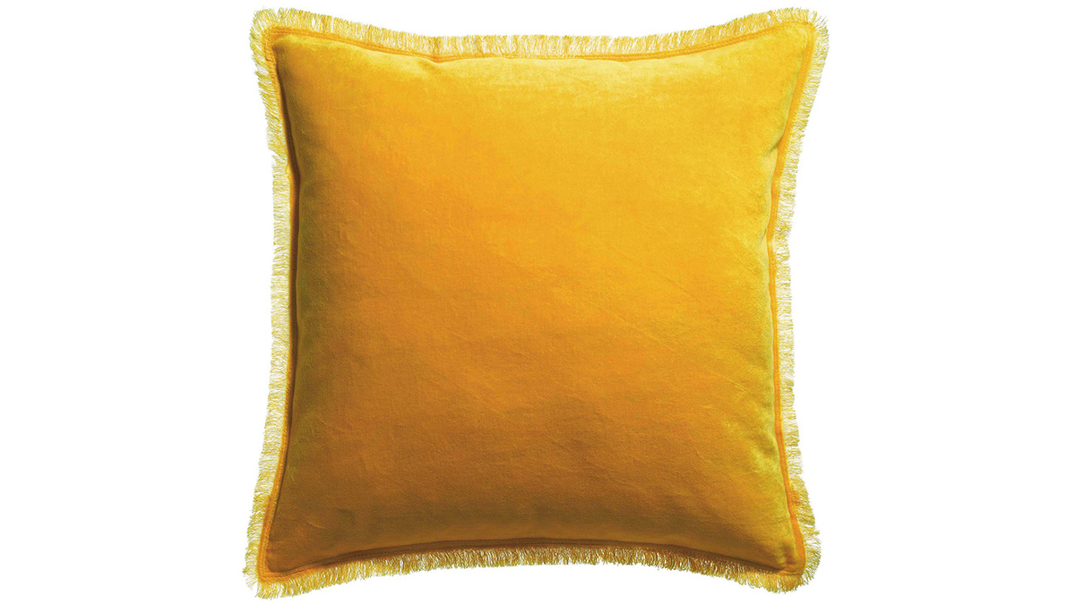 Coussin carré en velours jaune curry 45 x 45 PESCA