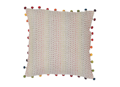 Coussin en coton avec pompons multicolores 45 x 45 cm FILEA