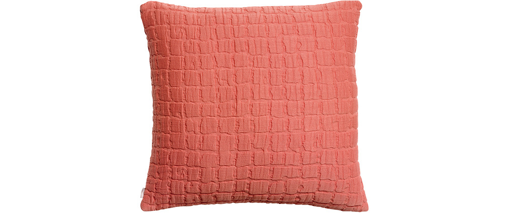 Coussin en coton texturé rose orangé 45 x 45 cm WAFLE