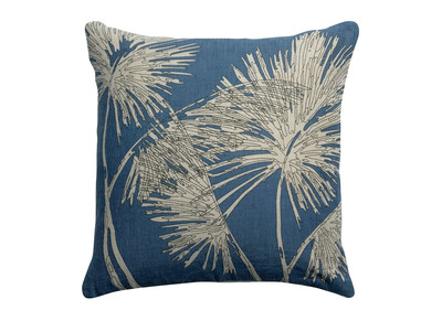 Coussin en lin bleu motif palmier 45 x 45 cm NATURA