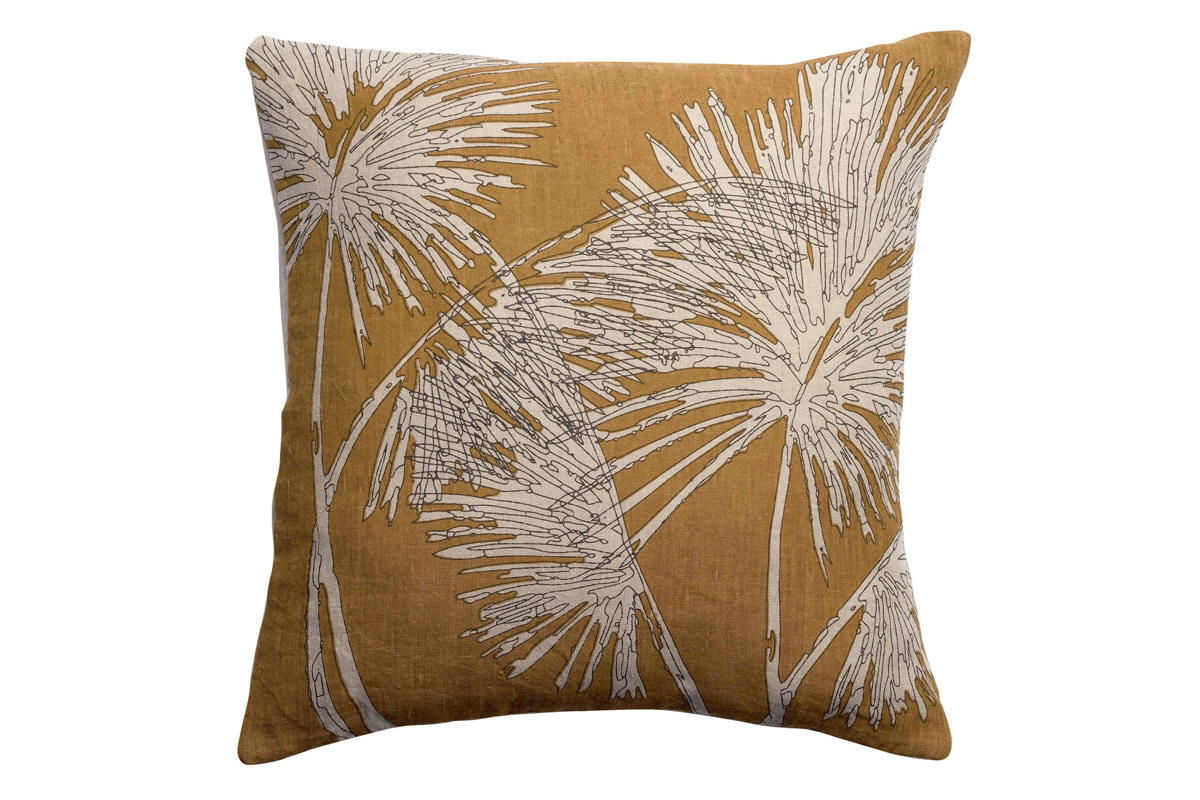 Coussin en lin jaune motif palmier 45 x 45 cm NATURA