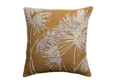 Coussin en lin jaune motif palmier 45 x 45 cm NATURA